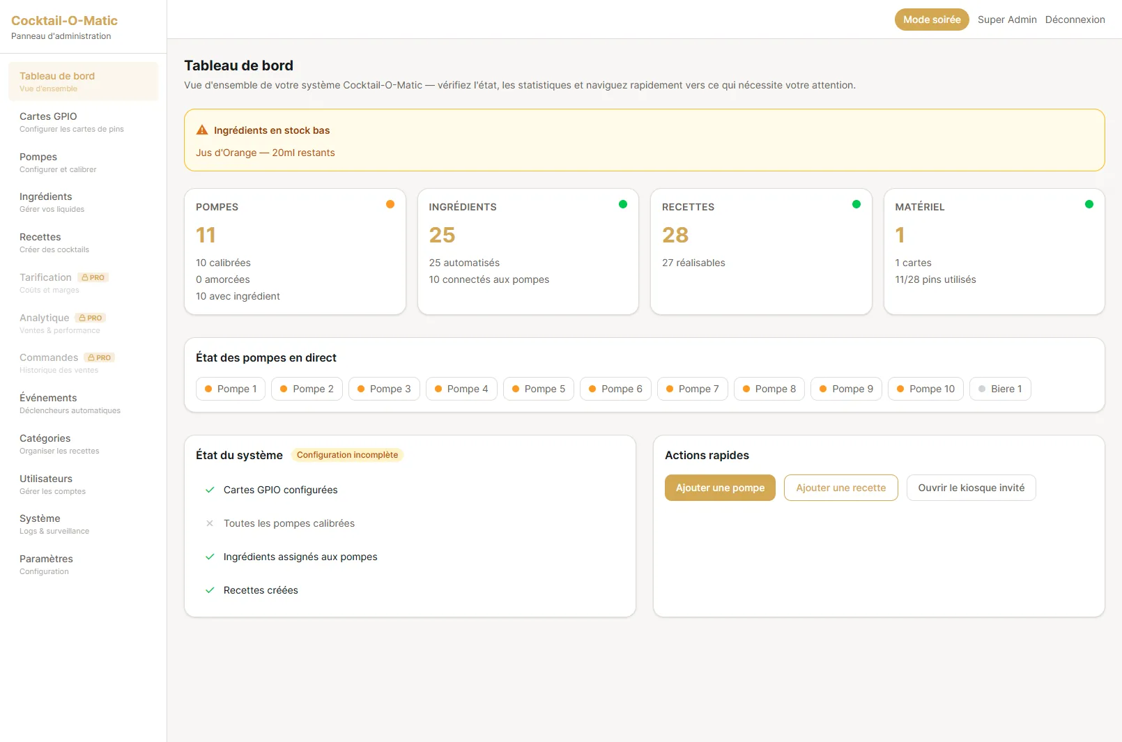 Cocktail-O-Matic admin panel