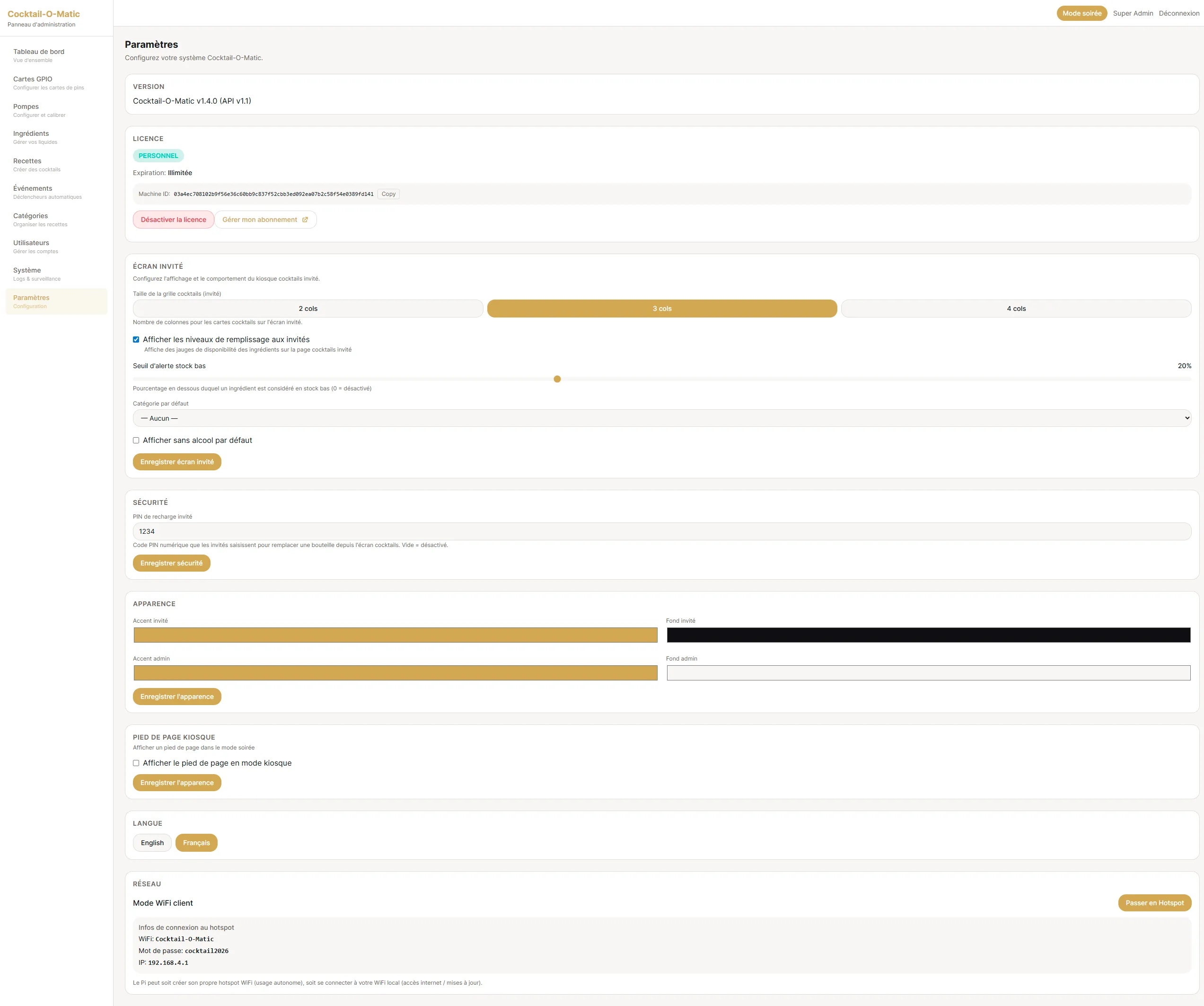 System settings and configuration